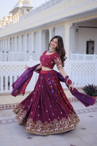 Classy Fendi Silk Lehenga with Heavy Sequins Zari Work for Wedding Wear Designer Lehenga Choli