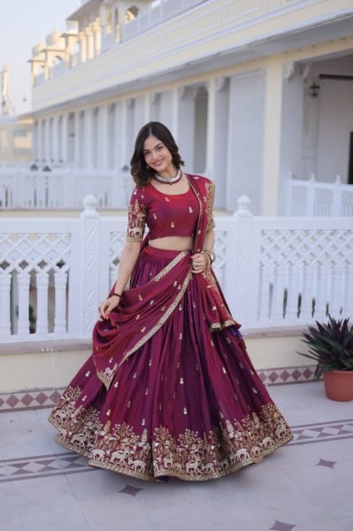 Classy Fendi Silk Lehenga with Heavy Sequins Zari Work for Wedding Wear Designer Lehenga Choli