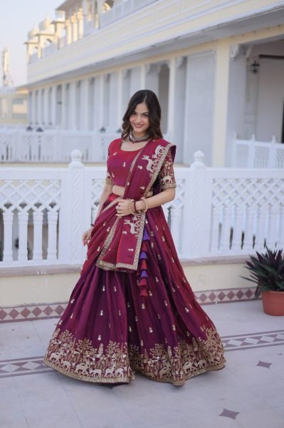 Classy Fendi Silk Lehenga with Heavy Sequins Zari Work for Wedding Wear Designer Lehenga Choli