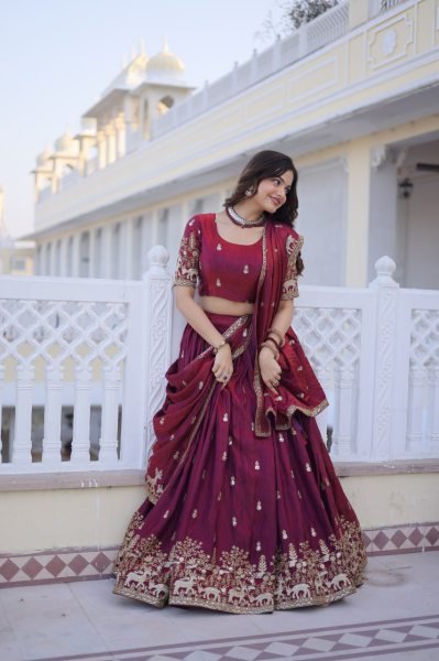 Classy Fendi Silk Lehenga with Heavy Sequins Zari Work for Wedding Wear Designer Lehenga Choli