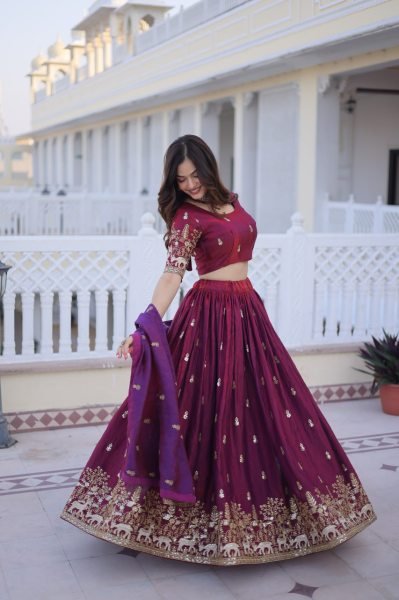 Classy Fendi Silk Lehenga with Heavy Sequins Zari Work for Wedding Wear Designer Lehenga Choli