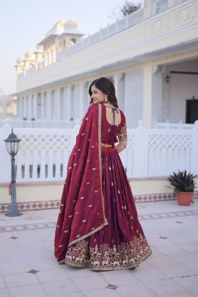 Classy Fendi Silk Lehenga with Heavy Sequins Zari Work for Wedding Wear Designer Lehenga Choli