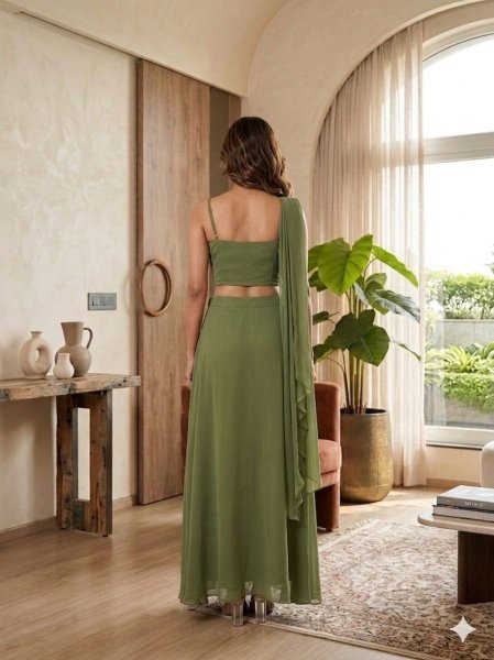 Classy Green Designer Fox Georgette Palazzo Set at Wholesale Rate Ready To Wear Collection