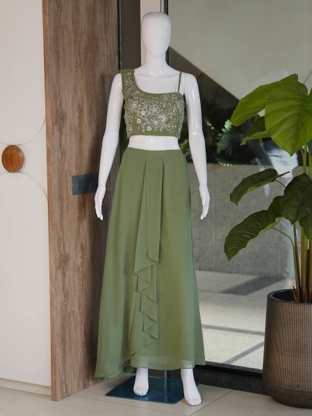 Classy Green Designer Fox Georgette Palazzo Set at Wholesale Rate Ready To Wear Collection
