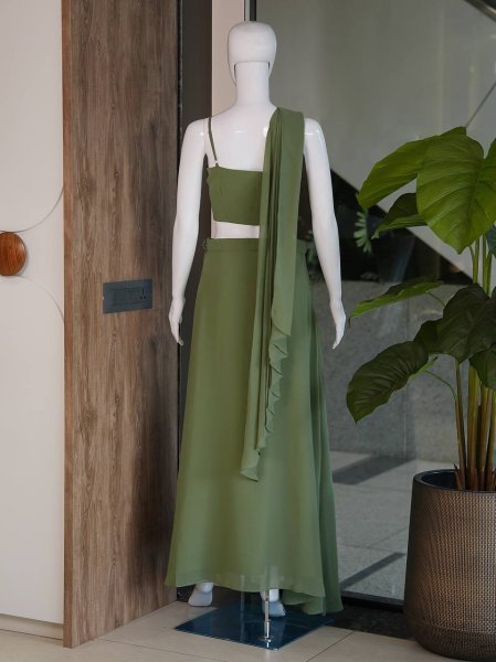 Classy Green Designer Fox Georgette Palazzo Set at Wholesale Rate Ready To Wear Collection