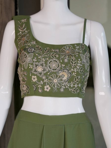 Classy Green Designer Fox Georgette Palazzo Set at Wholesale Rate Ready To Wear Collection
