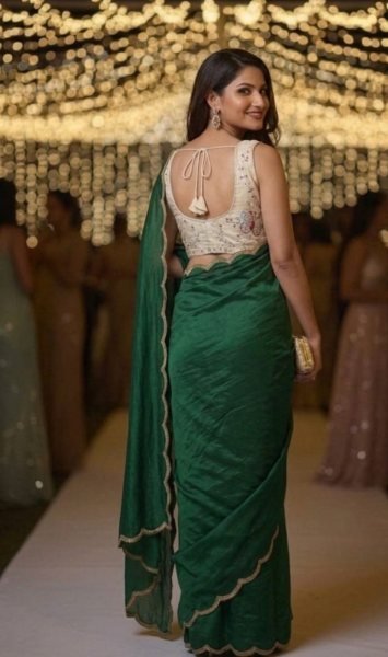 Classy Green Soft Chinnon Saree with Handwork Border and Cutdana Work Silk Sarees Wholesale