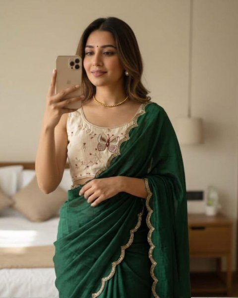 Classy Green Soft Chinnon Saree with Handwork Border and Cutdana Work Silk Sarees Wholesale