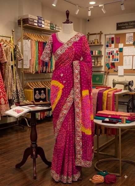 Classy Hot Pink Festive Wear Georgette Bandhani Saree with Heavy Work Blouse Bandhej Sarees Wholesale