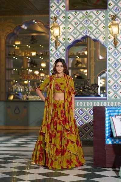 Classy Manhendi Green Marble Fabric Lehenga for Navratri and Festivals Designer Lehenga Choli