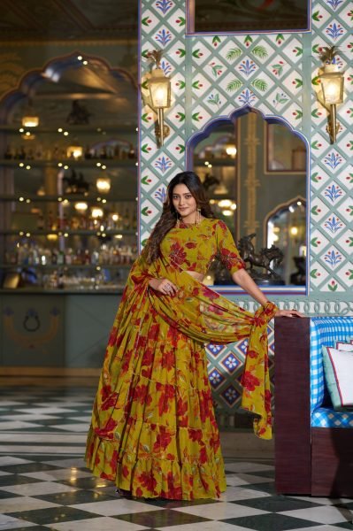 Classy Manhendi Green Marble Fabric Lehenga for Navratri and Festivals Designer Lehenga Choli