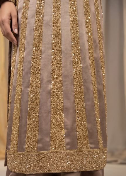Classy Mauve Partywear Premium Silk Beaded Top with Matching Palazzo and Dupatta Designer Plazzo Salwar Suits Wholesale