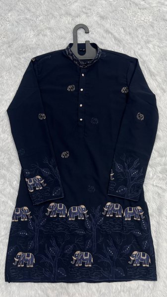 Classy Navy Blue Armaani Lachko Kurta Pajama with Cotton Pyjama For Party Kurta Pajama Wholesale