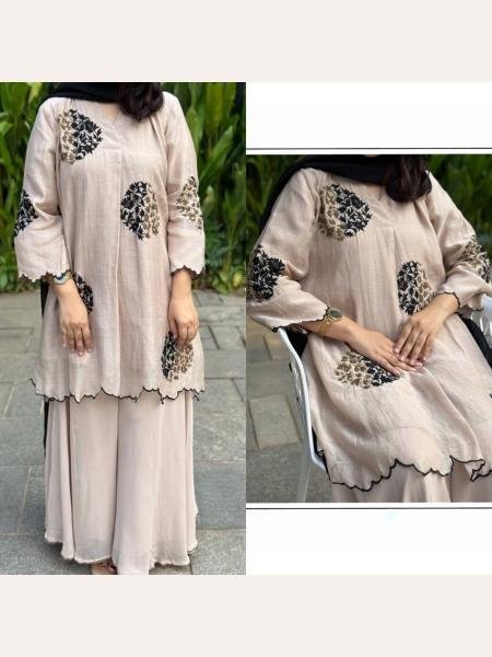 Classy Off-White Roman Silk Palazzo Suit with Hand & Zari Embroidery Work 