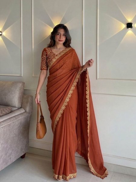 Classy Orange Soft Rangoli Silk Saree with Cutwork Lace Border for Special Occasions Sarees 