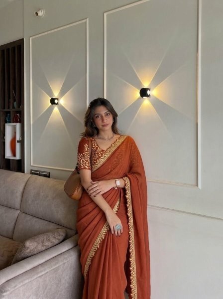 Classy Orange Soft Rangoli Silk Saree with Cutwork Lace Border for Special Occasions Embroidery Sarees Wholesale