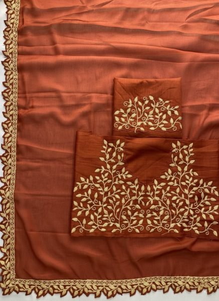 Classy Orange Soft Rangoli Silk Saree with Cutwork Lace Border for Special Occasions Embroidery Sarees Wholesale