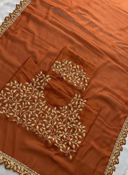 Classy Orange Soft Rangoli Silk Saree with Cutwork Lace Border for Special Occasions Embroidery Sarees Wholesale