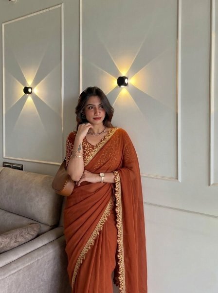 Classy Orange Soft Rangoli Silk Saree with Cutwork Lace Border for Special Occasions Embroidery Sarees Wholesale