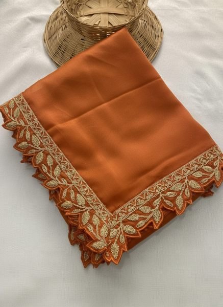 Classy Orange Soft Rangoli Silk Saree with Cutwork Lace Border for Special Occasions Embroidery Sarees Wholesale