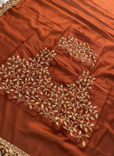 Classy Orange Soft Rangoli Silk Saree with Cutwork Lace Border for Special Occasions Embroidery Sarees Wholesale