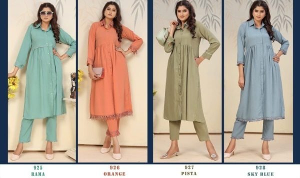 Classy Peach Rinkal Cotton Kurti Pant Set for Daily Wear Women Cotton Kurtis Wholesale