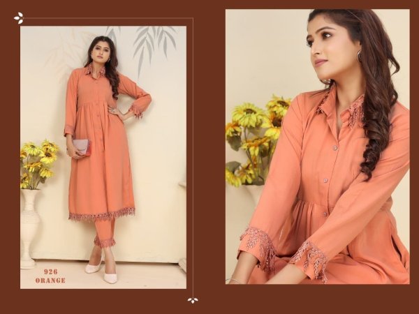 Classy Peach Rinkal Cotton Kurti Pant Set for Daily Wear Women Cotton Kurtis Wholesale