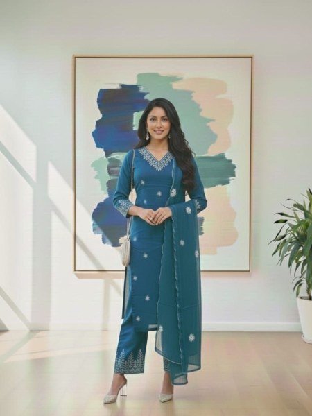 Classy Peacock Green Rayon Cotton Kurta Set with Net Dupatta for Women Kurtis