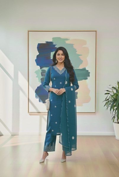 Classy Peacock Green Rayon Cotton Kurta Set with Net Dupatta for Women  Straight Cut Long Kurtis