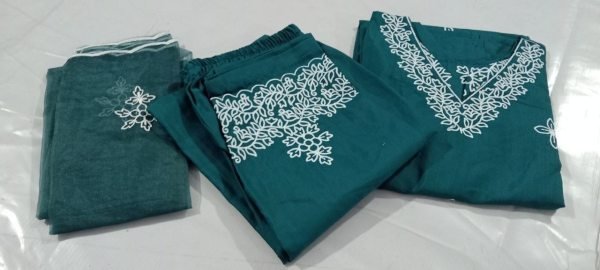 Classy Peacock Green Rayon Cotton Kurta Set with Net Dupatta for Women  Straight Cut Long Kurtis