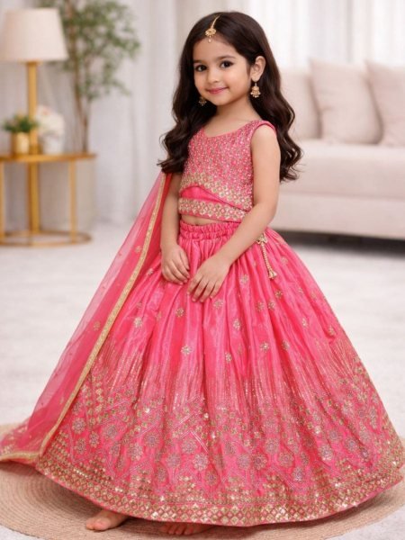 Classy Pink Designer Kids Lehenga Set for Wedding and Party Wear Kurtis