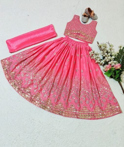 Classy Pink Designer Kids Lehenga Set for Wedding and Party Wear Girls Wear