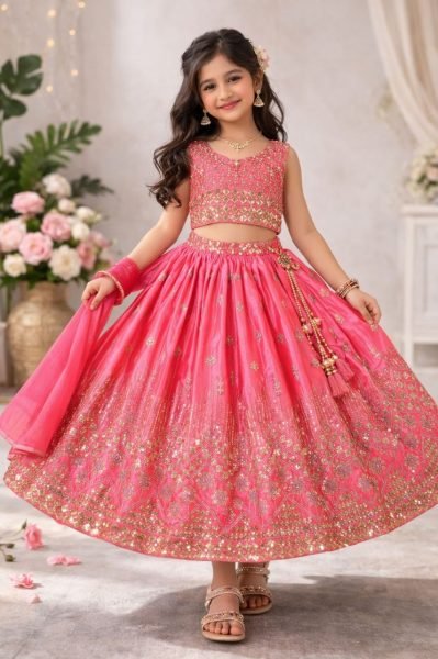 Classy Pink Designer Kids Lehenga Set for Wedding and Party Wear Girls Wear