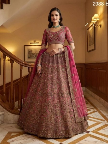 Classy Pink Heavy Designer Bridal Lehenga with Zari Dori and Sequins Work  Lehenga