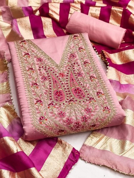 Classy Pink Roman Silk Salwar Suit with Premium Cording Work for Festive Wear 