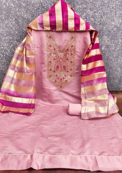 Classy Pink Roman Silk Salwar Suit with Premium Cording Work for Festive Wear Punjabi Dress Materials Wholesale
