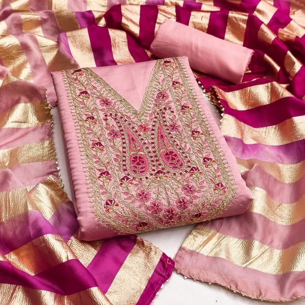 Classy Pink Roman Silk Salwar Suit with Premium Cording Work for Festive Wear Punjabi Dress Materials Wholesale