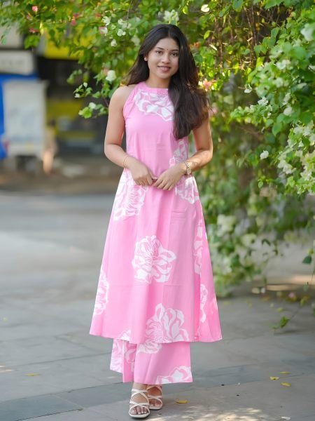 Classy Pink Stylish Heavy Rayon Digital Printed Top with Palazzo for Function 