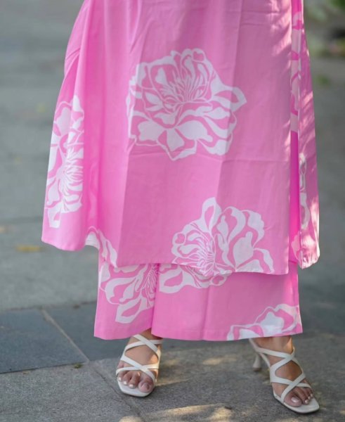 Classy Pink Stylish Heavy Rayon Digital Printed Top with Palazzo for Function CO ORD Sets