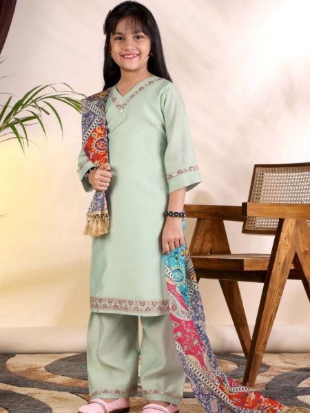 Classy Pista Party Wear Roman Kurti Pant Set for Baby Girls and Kids 