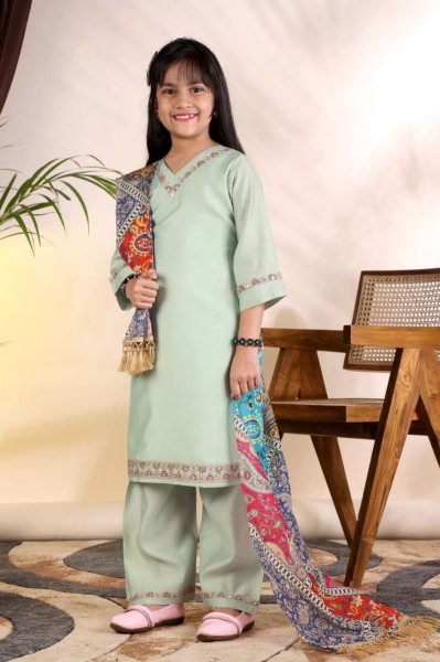 Classy Pista Party Wear Roman Kurti Pant Set for Baby Girls and Kids Girls Wear