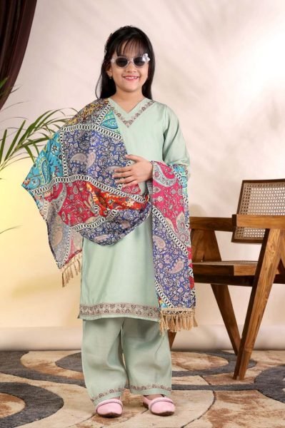 Classy Pista Party Wear Roman Kurti Pant Set for Baby Girls and Kids Girls Wear