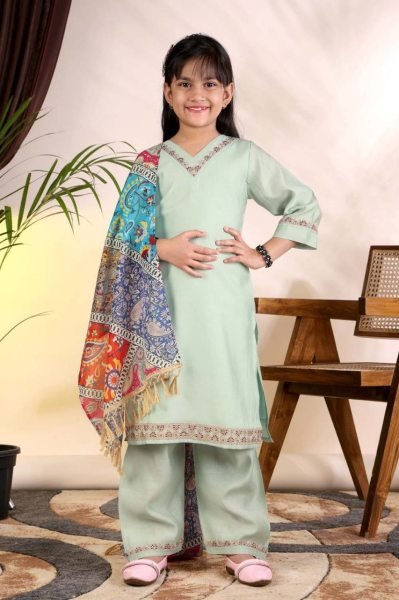 Classy Pista Party Wear Roman Kurti Pant Set for Baby Girls and Kids Girls Wear