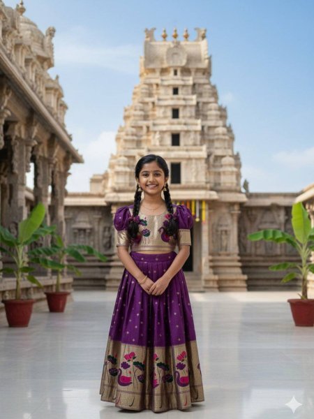 Classy Purple Kids Silk Lehenga Choli with Zari Weaving for Festive Wear Kurtis