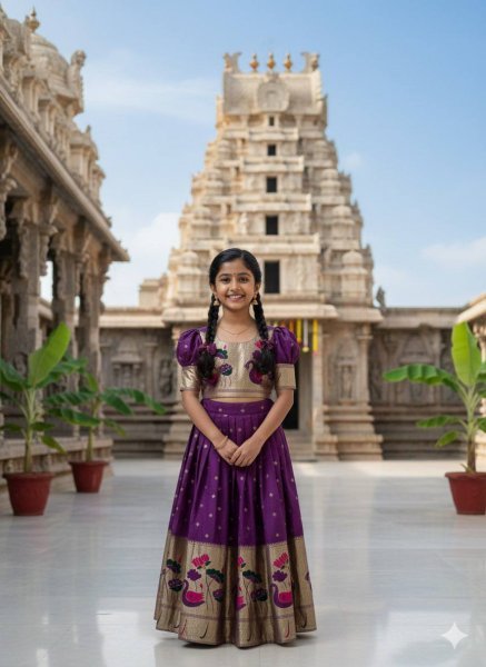 Classy Purple Kids Silk Lehenga Choli with Zari Weaving for Festive Wear Girls Wear