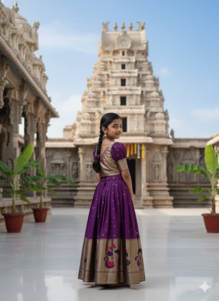 Classy Purple Kids Silk Lehenga Choli with Zari Weaving for Festive Wear Girls Wear