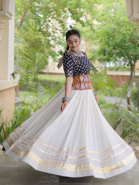 Classy White Black Cora Cotton Lehenga Blouse Set with Gota Patti Work  Lehenga