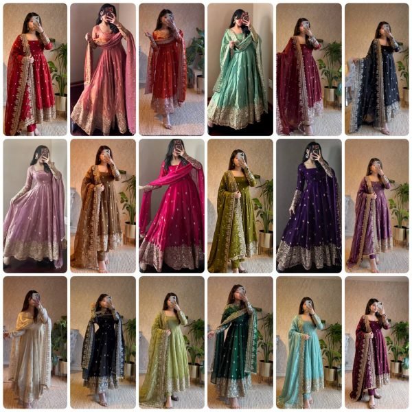Classy Wine Premium Embroidered Gown with Dupatta and Pant Set for Party Wear Ready To Wear Collection