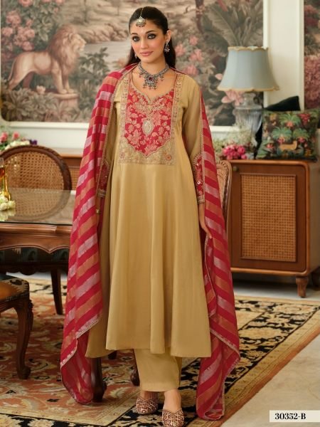 Classy Yellow Designer Pure Viscose Kanjivaram Suit Set with Pure Silk Pant From Royal Export Salwar Kameez