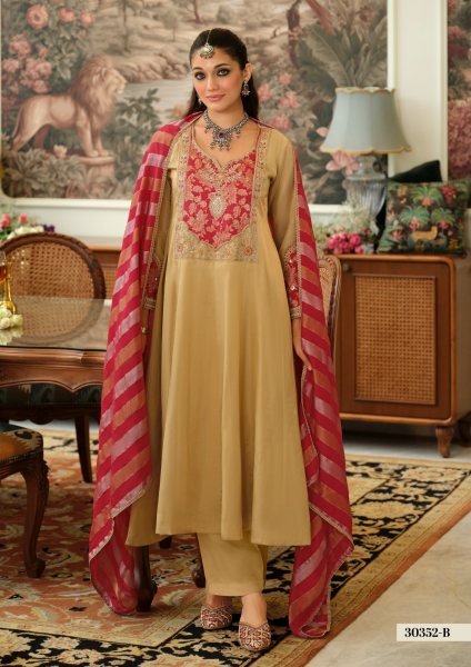 Classy Yellow Designer Pure Viscose Kanjivaram Suit Set with Pure Silk Pant From Royal Export Embroidery Suits Wholesale